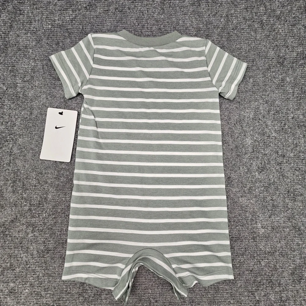 Nike Striped Romper Kids 12M Mica Green Short Sleeve Pocket One Piece NWT